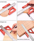 Boss Grade Circle Center Finder Tool For Woodworking And Carpentry features adjustable ruler marking center on round wood.