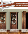 Heavy Duty Pivot Hinge Set With Stainless Steel Ball Catch For Wood Doors And Hidden Bookcases Featuring 360 Rotation And Invisible Hardware that showcases a concealed door with a side view.