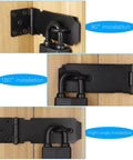 4 Inch Stainless Steel Hasp Latch With Padlock Keys And Screws, Heavy Duty Black Waterproof Gate Lock installed on wooden gate.
