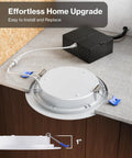 Installation setup of 12 Pack 6 Inch LED Recessed Lights Canless Ceiling Lights No Fuss Install With Junction Box shown