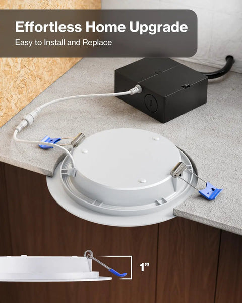 16 Pack 6 Inch LED Recessed Lights With Junction Box, Ultra Slim Canless Ceiling Lights showing installation with junction box