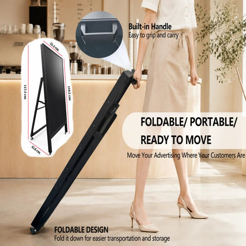 43 Inch Indoor Digital Signage Display Portable Lcd Menu Board showcasing foldable design and built-in handle for portability.