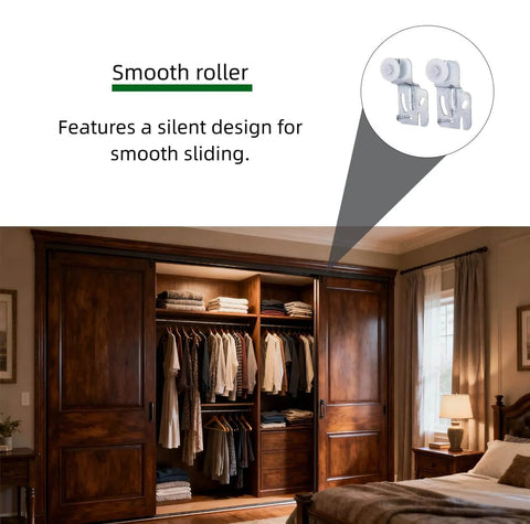 Sliding Door Roller Kit For Top Hung Wardrobe And Closet Doors, Five Piece Replacement Set With Front And Rear Rollers