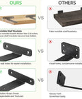 Comparison of Heavy Duty Hidden Floating Shelf Brackets, 4 Inch Black Metal L Brackets versus inferior shelf brackets.
