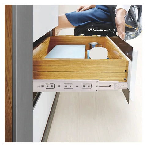 Installation of stainless steel drawer slides with soft close for 10 to 22 inch cabinets on wooden kitchen drawers