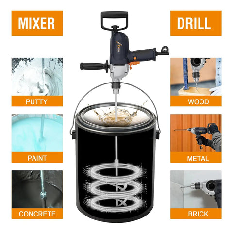 Heavy Duty 9A Corded Drill Mixer With Spade Handle Half Inch Chuck 360 Degree Rotation Pro Grade Concrete Mud Mixing Drill