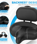 Oversized Bike Seat With Adjustable Backrest For Electric Bikes And Tricycles High Memory Foam Replacement Saddle For Men And Women 33x29x9 Cm Cushion For Long Rides All Day Comfy black PU leather