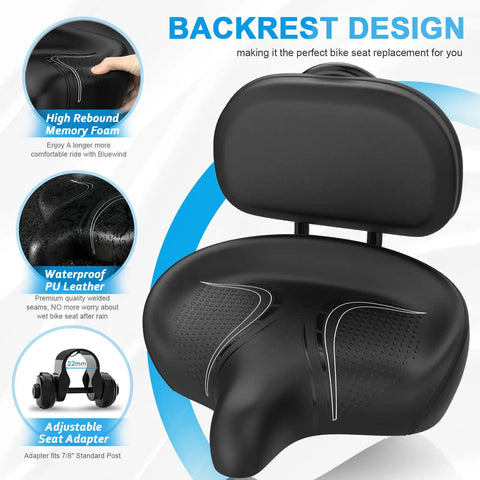 Oversized Bike Seat With Adjustable Backrest For Electric Bikes And Tricycles High Memory Foam Replacement Saddle For Men And Women 33x29x9 Cm Cushion For Long Rides All Day Comfy black PU leather
