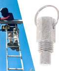 Heavy Duty Ladder Pull Pin Featuring Snap Tight Locking Design And No Sweat Quick Release Spring Plunger For Pro Shop Maintenance and Dependable Equipment Setup Style C, close-up of pin with worker on ladder in background.