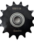 Ansi 60 Roller Chain Idler Sprocket Type C with heavy duty 5/8 inch bore and 15 teeth, hardened 1045 steel, anti-rust black finish.