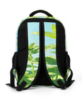 Back view of Dewy Mint White Flower Printed Unisex Backpack Dope With Large Capacity Durable Polyester Build Breathable Comfort Easy To Clean