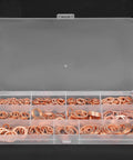 Premium 300 Pack Red Copper Flat Washer Gasket Set M5 To M16 Assortment Kit For High Heat Oil Pan Plugs And Hydraulic Systems With Top Notch Thermal Conductivity And Durable Pure Metal Build For Heavy Duty Repair Jobs, copper washers in organizer