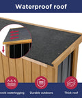 Outdoor Wood And Metal Storage Cabinet With Waterproof Roof For Garden Tools, detail of roof design, wood and metal materials