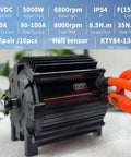 Beefy 72V 5000W Brushless DC Motor for electric scooters, go-karts showing copper core and cooling fins, efficient upgrade kit.