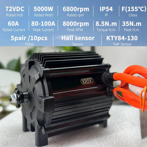 Beefy 72V 5000W Brushless DC Motor for electric scooters, go-karts showing copper core and cooling fins, efficient upgrade kit.