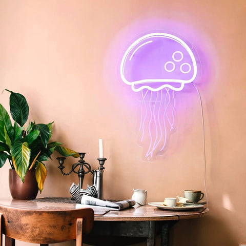 Neon Sign For Wall Decor Jellyfish Style Purple LED Light USB Powered With Dimmer For Bedroom Bar Parties Weddings