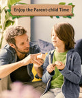 Father and child using 24 Piece Basswood Carving Blocks Kit With 3 Sizes For Whittling And Crafts, enjoying creative time together.