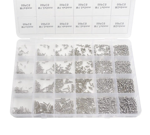 Pro Grade Premium 1200Pcs 24 Kinds Self Tapping Phillips Pan Head Screws Set In 304 Stainless Steel For Wood And Metal M1 To M2 Sizes M1x3mm To M2x6mm Assortment Kit For DIY Projects in a plastic case
