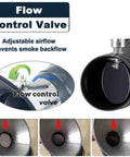 Heavy Duty Flexible Welding Fume Extractor Duct With Adjustable 360 Suction Arm And Sleek Hood, showing flow control valve for adjustable airflow.