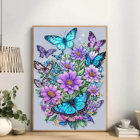 Framed Butterfly Diamond Art Painting Kit For Adults Full Drill 5D Round Diamonds Diy Craft Kit Beginner Friendly 12x16 Inch