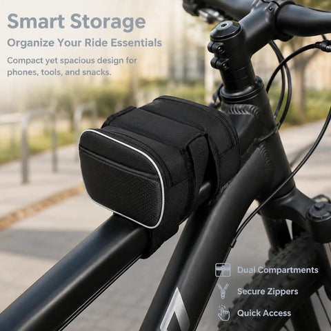 Dope Durable Bike Frame Bag For Long Rides, 20x16x6cm Canvas Full Frame Storage With Zipper Closure attached on bike frame