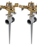 Two Pack Impact Sprinklers With Stand Spike Heavy Duty Zinc Alloy Lawn Sprinkler Heads On Spike Base Adjustable From 360 Degrees To Partial Circles Between 20 And 340 Degrees For Large Yards Patios Gardens And Irrigation