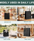 400 Pack Black Paper Gift Bags 16x6x12 Inches With Handles Made From Recycled Kraft Paper Eco Friendly Bulk Bags on table display