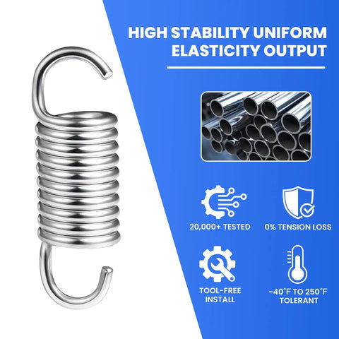Eight Pack Two Inch Recliner Tension Springs With Ten Turn Coils Heavy Duty Replacement Kit showcasing a steel coil spring.