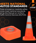 Collapsible 28 Inch Orange Traffic Cone Set For Parking Lot Roadside Emergency Construction Work Zones And Vehicle Safety Reflective Cone Pack Of 3 Great For Traffic Control Night Visibility And Easy Storage with stacked and extended cone