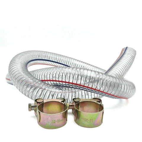 Hxszk 39-inch log-splitter suction hose, 1 in ID, wire-reinforced PVC with metal clamps, silver with red/blue stripes