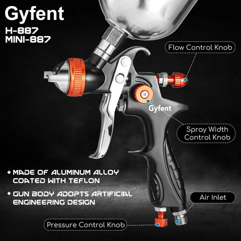 Dang Good HVLP Spray Gun Set Delivering Smooth As Butter Coverage showing ergonomic aluminum sprayer with adjustable knobs for precise control.