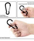 3 Inch Black Aluminum Carabiner Clips 10 Pack Dual Style D Ring And Snap Hook Keychain Carabiners For Keys Camping Boating Backpacks Lightweight Durable Holds Up To 150 Pounds, shown in hand for size and function