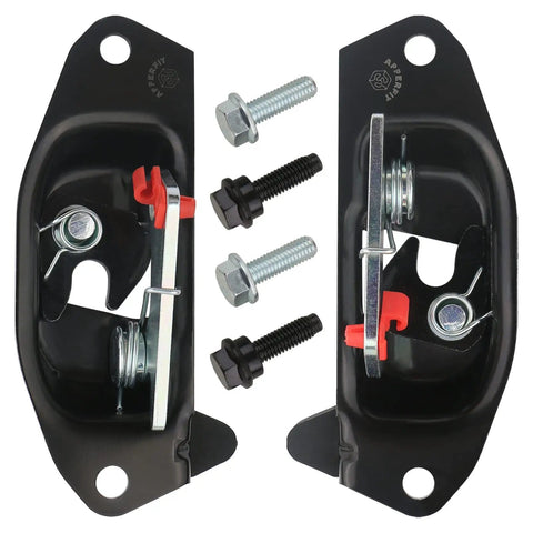 Built Tough Rear Tailgate Latch Lock Kit With New Cable Bolts Drops Right In On 1999 2000 2001 2002 2003 2004 2005 2006 2007 Chevy Silverado And GMC Sierra 1500 2500 3500, displaying two latches with bolts.