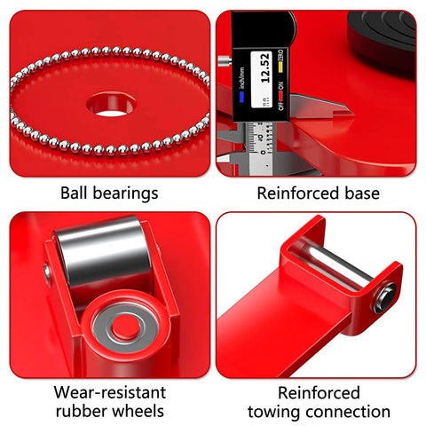 Close-up of Heavy Duty Machinery Mover Skates 5 To 15 Ton Capacity With PU Wheels And 360 Degree Rotation detailing features.