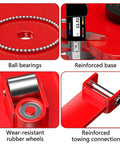 Close-up of No Sweat Heavy Duty Machinery Mover Skates Featuring 360 Degree Swivel Rollers showcasing ball bearings, rubber wheels, and reinforced base.