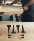 Beefy Heavy Duty T Hinges Galvanized Iron Door Hinges With Screws 6 Inch Black 4 Pack on a wooden workbench