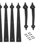 Decorative Garage Door Hinges And Handles Hardware Kit In Black Spear Style, screw mounted, includes 4 hinges and 2 handles with screws