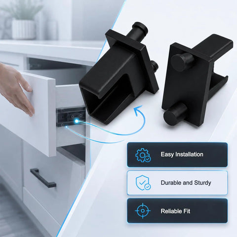 Heavy Duty 2 Pack Drawer Slide Socket Replacement Kit, black connectors for easy drawer repair, fits standard cabinet tracks.