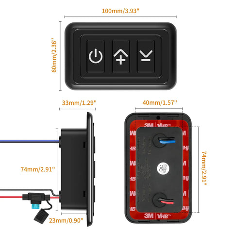 Badass Black PWM Dimmer Switch For 12 Through 24V LED And Halogen Lighting Perfect For Boats RVs Campers With Smooth Adjustable Brightness Control and dimensions.