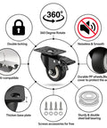 Heavy Duty Polyurethane Caster Wheels Set Of Four With Dual Lock Brakes Non Marking Black Rollers For Workbenches and Tool Carts built tough, 360-degree rotation feature.