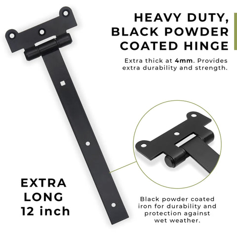 12 Inch Black Door Hinges Set For Gates And Barn Doors Includes 12 Mounting Screws And 2 Hinges Tough As Nails Heavy Duty 4mm Iron