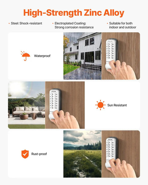 No Battery Needed Mechanical Keyless Entry Door Lock With 14 Key Set Single Side Stainless Steel Waterproof Lock