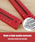 Close-up of 4 In 1 Router Milling Groove Bracket Kit with red aluminum alloy rulers, precise measurements visible