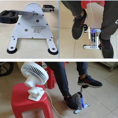50W Portable Pedal Generator with dual USB output in use for outdoor fitness, showing silent metal construction and compact design.
