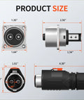 100 Amp Trolling Motor Plug And Receptacle Set With Fast Locking 2 Pin Circular Connector dimensions and components diagram.