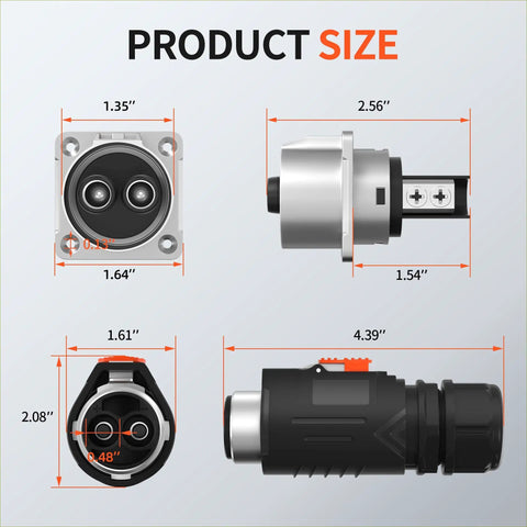 100 Amp Trolling Motor Plug And Receptacle Set With Fast Locking 2 Pin Circular Connector dimensions and components diagram.
