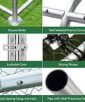 Components of Heavy Duty Metal Chicken Coop With Lockable Door And Waterproof UV Cover, focus on frame, lock, and materials