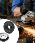Two Pack 5/8-11 Angle Grinder Flange Nuts With Quick Release D Ring Lock Nut And Knurled Arbor Nut For 4 1/2 5 7 9 Inch Grinders, Heavy Duty Carbon Steel Tool Accessories For Metal Cutting Grinding Sanding And Surface Prep shown with grinder in use