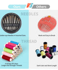 Comparison of needle and thread quality in All In One Travel Sewing Kit for Beginners and Adults with Scissors, 18 Thread Colors