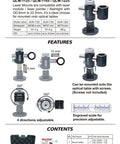 User manual and features for 360 Degree Adjustable Laser Module Mount Holder Fits 6mm To 12.5mm Modules with Easy Tighten Screws, Taiwan